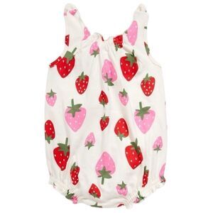 Sleeveless Strawberry Print Baby Romper
